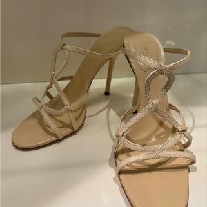 Gucci Sand Pelle snake skin high heel sandal. Size 8.5.  4.5 “ heel. Beige.